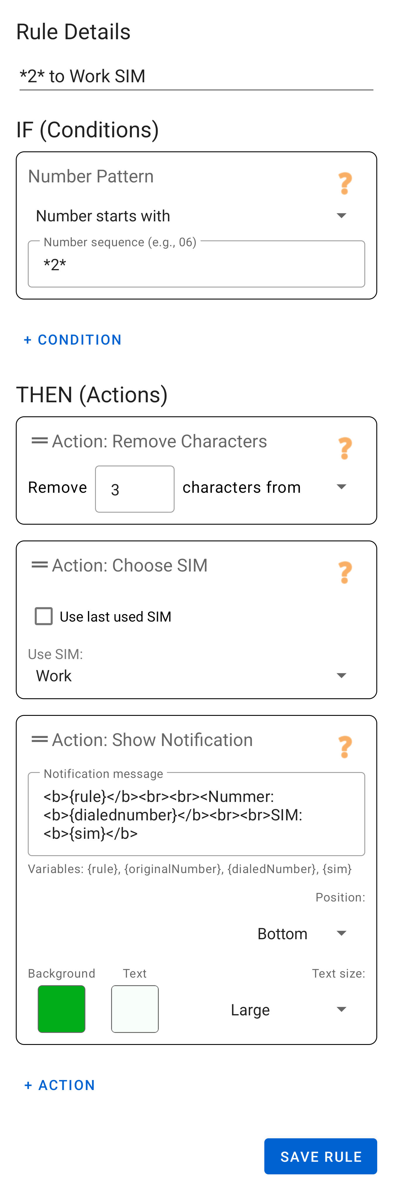 Example rule: *2 to Work SIM