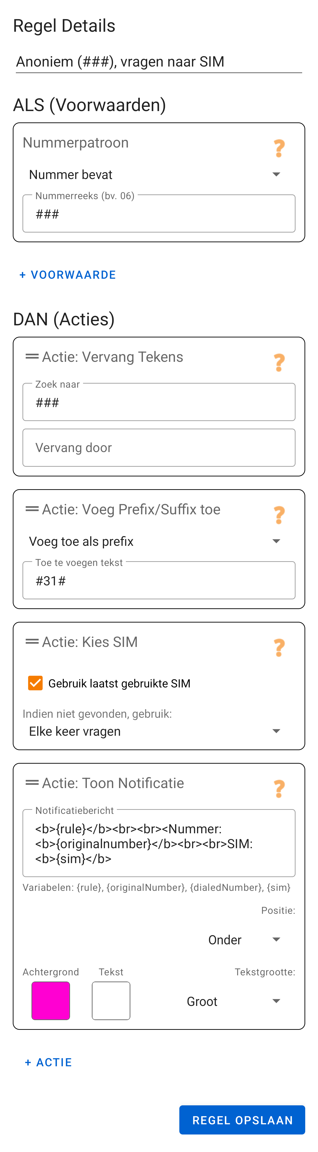 Voorbeeldregel: Anoniem bellen