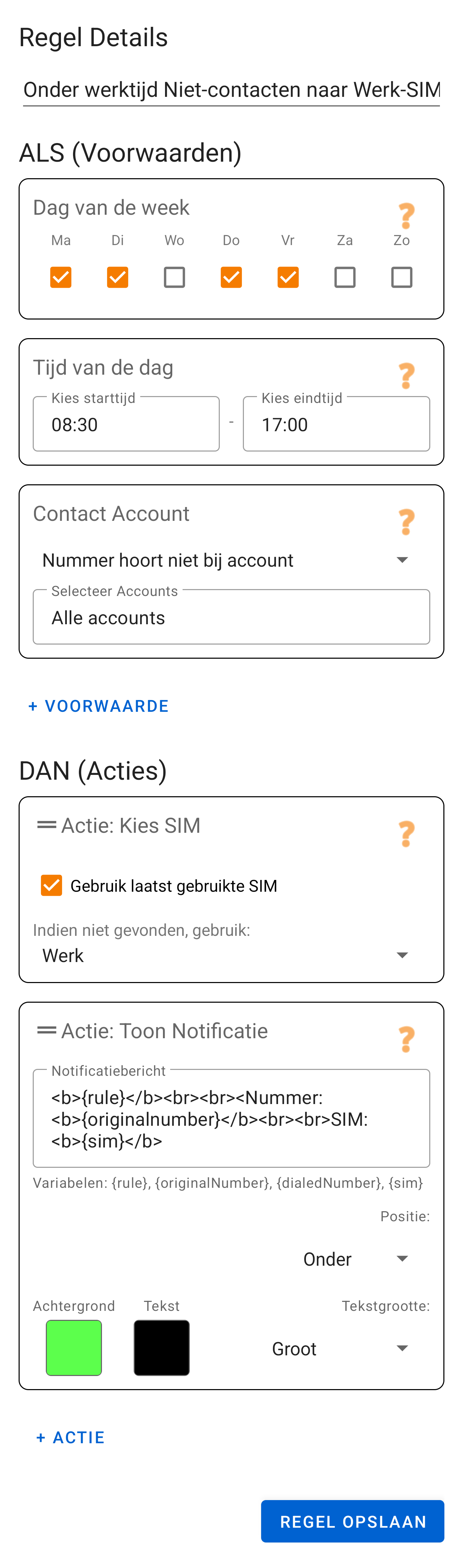 Voorbeeldregel: Onder werktijd niet-contacten