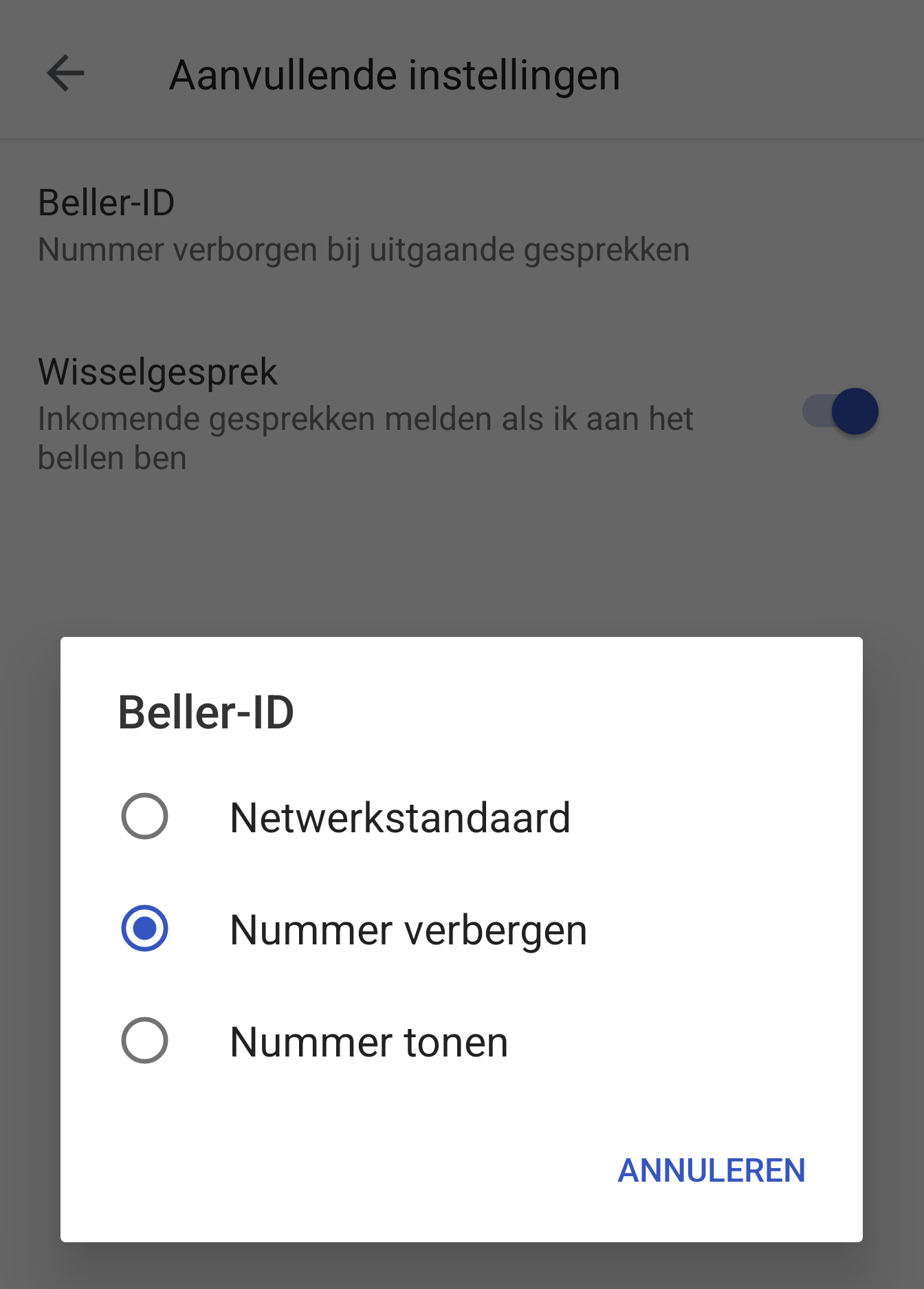Android Beller-ID Instellingen