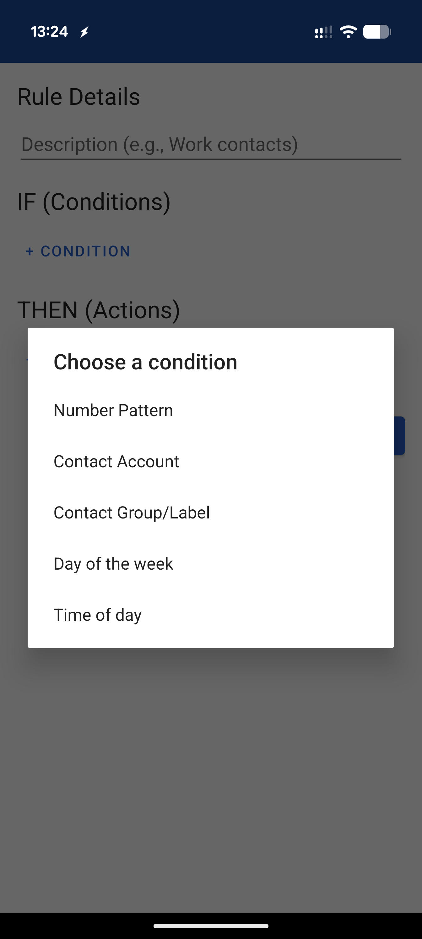 Choose a condition modal