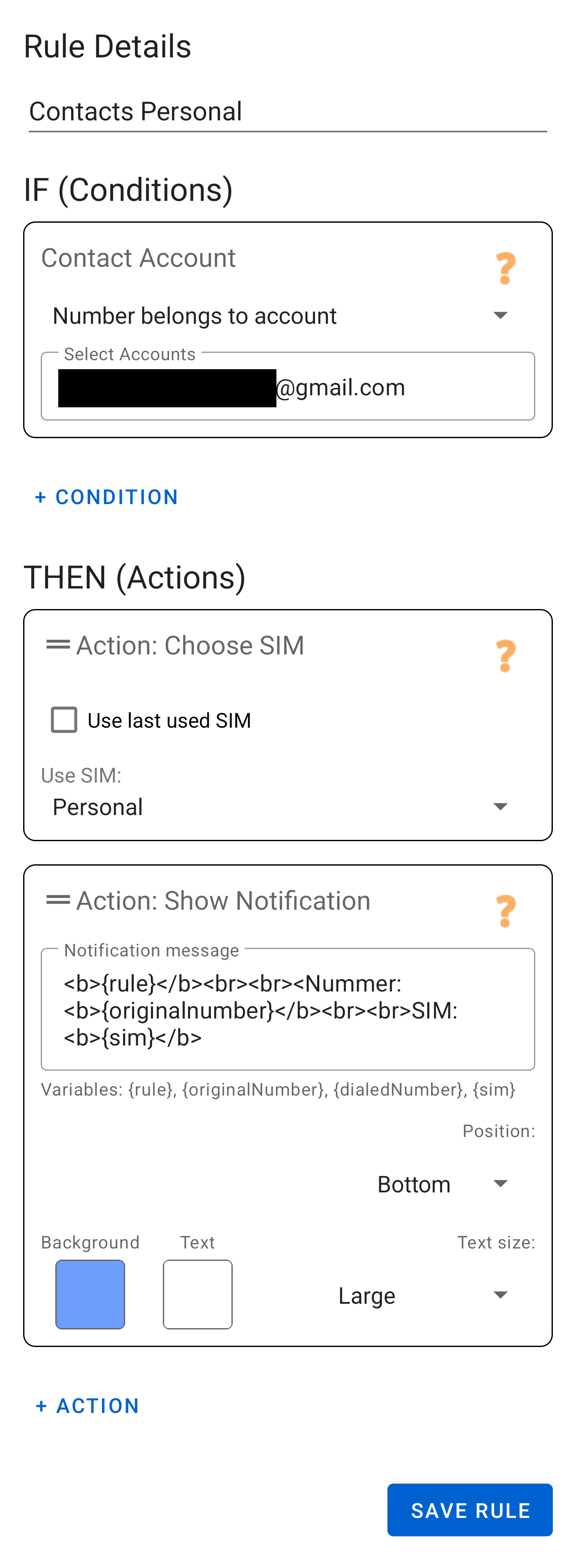 Example rule: Personal Contacts