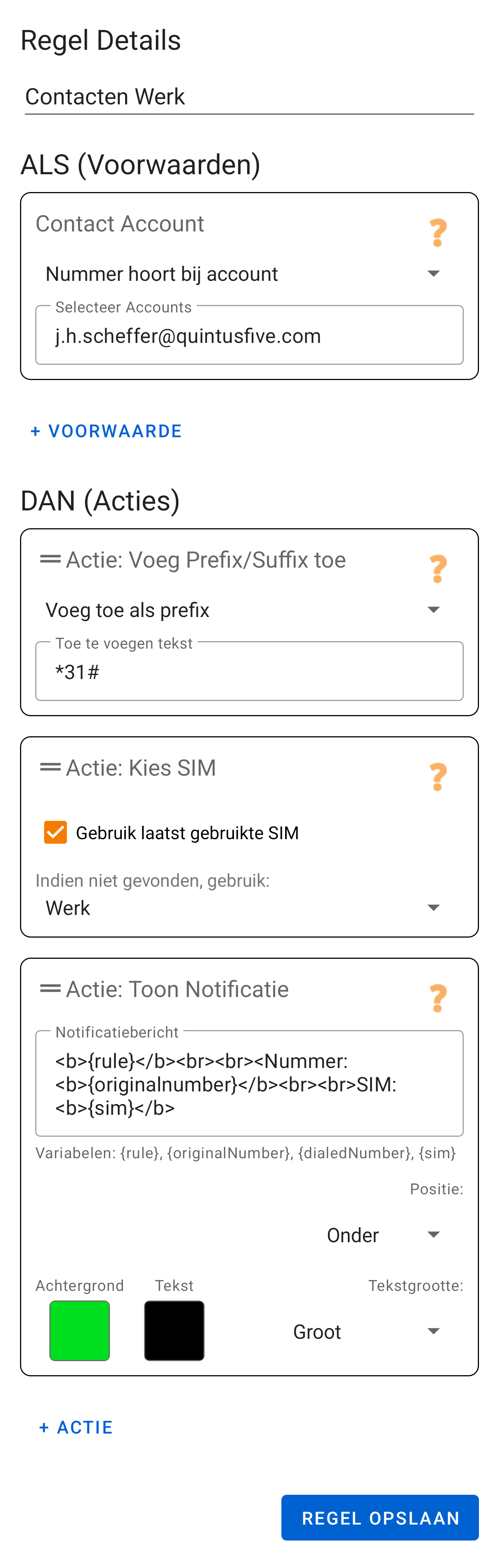 Voorbeeldregel: Contacten Werk