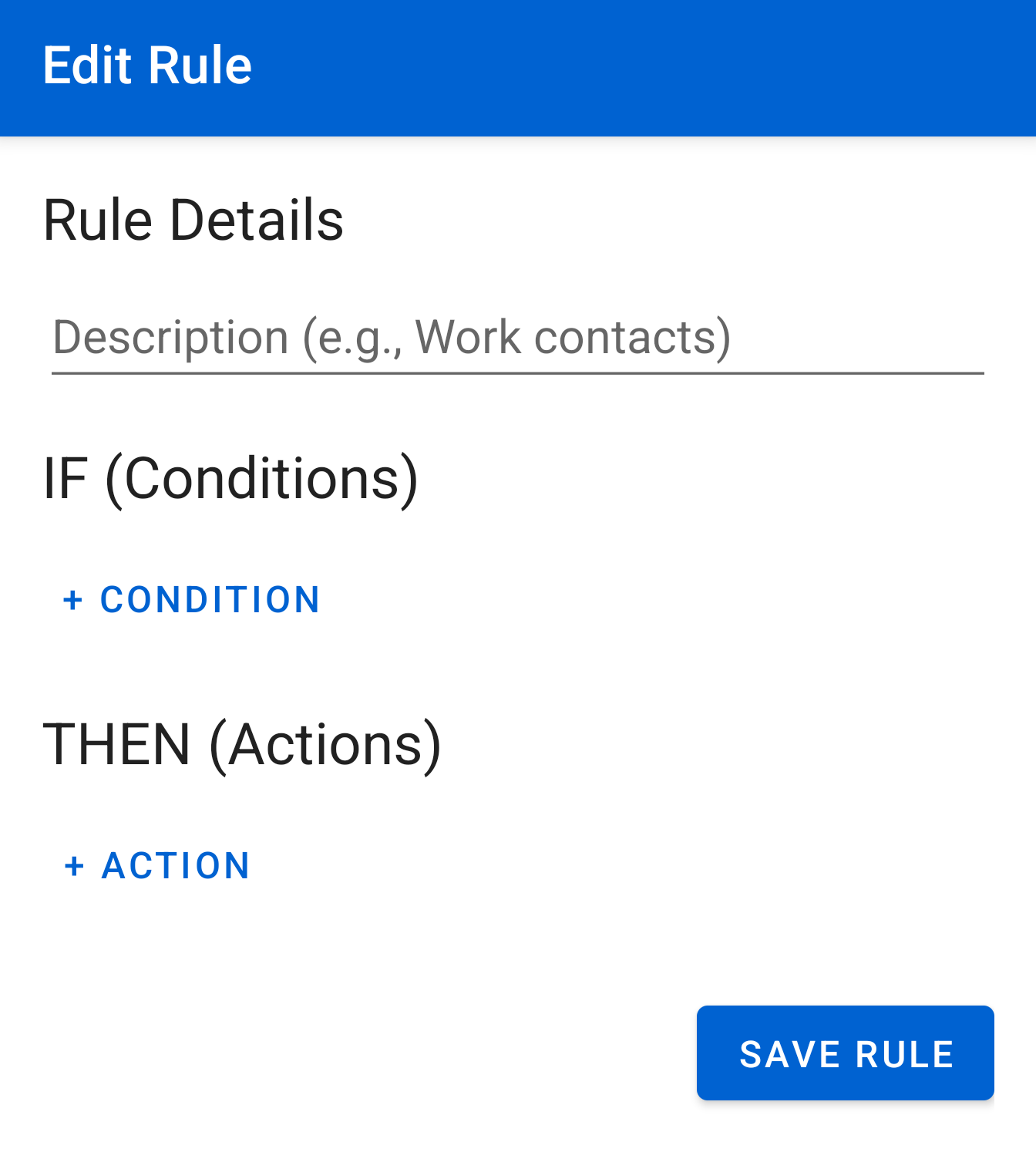 Empty rule editor screen