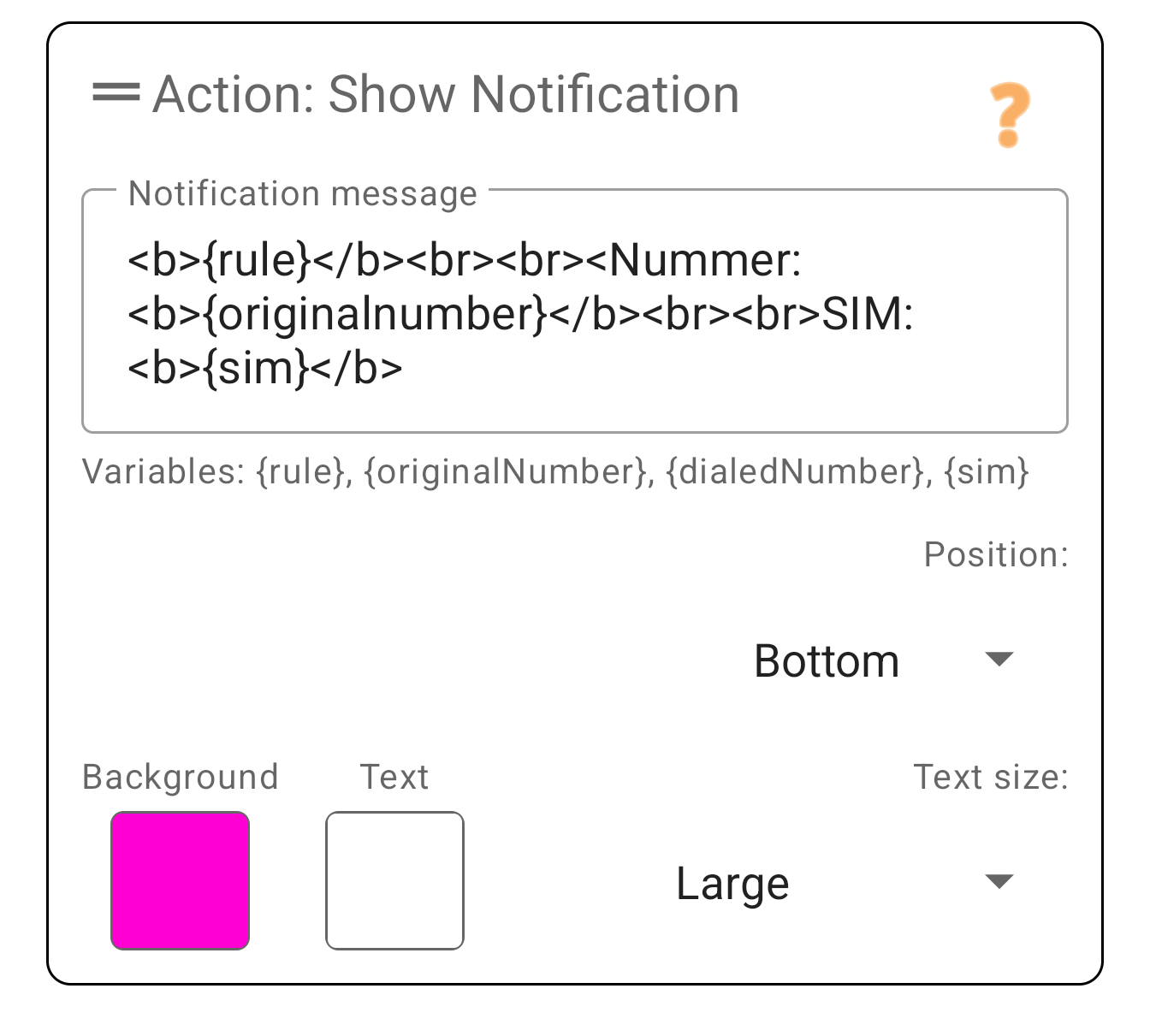 Color notification action screenshot