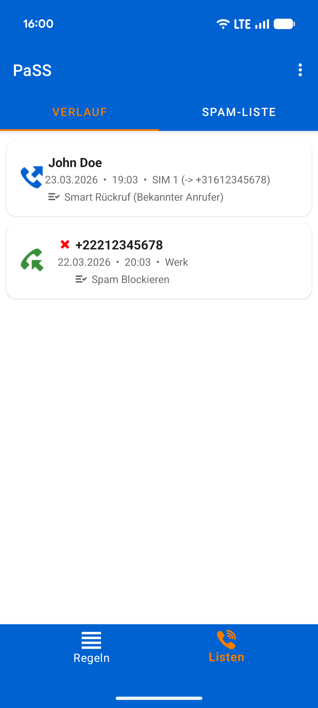 Intelligenter Anrufverlauf
