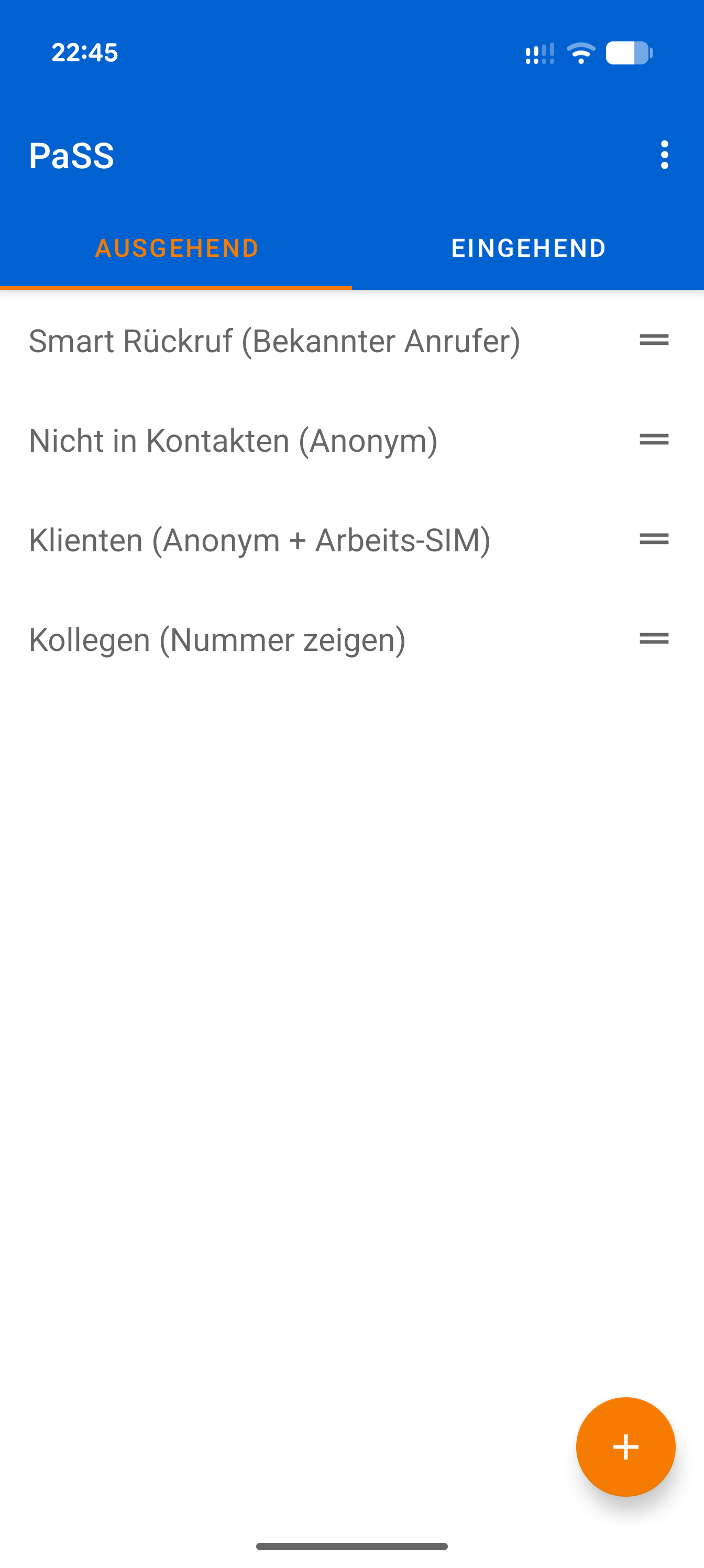 Hauptbildschirm mit Tabs