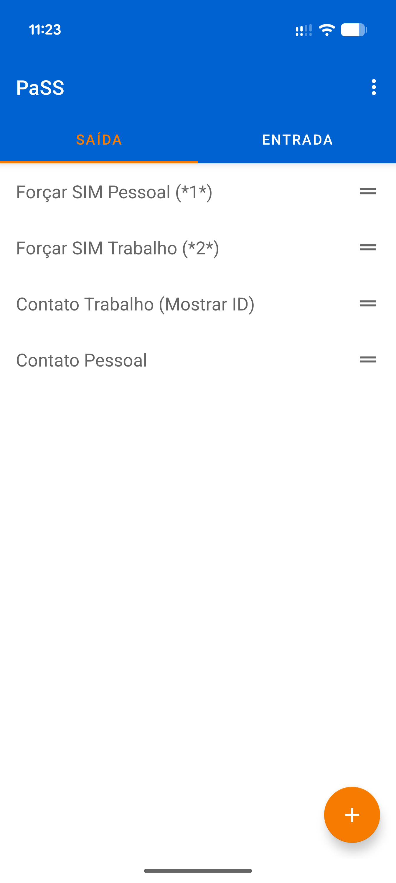 Tela principal com abas