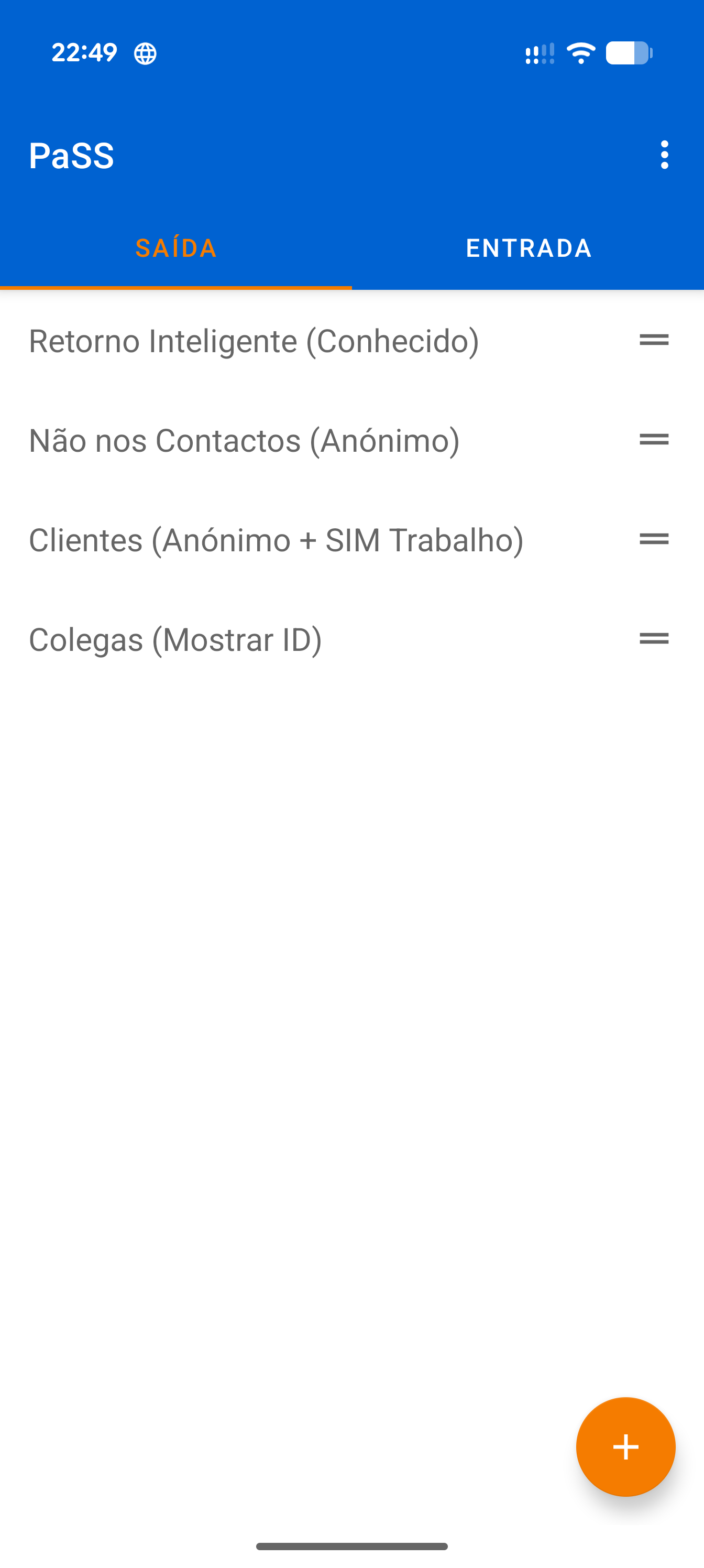 Ecrã principal com abas