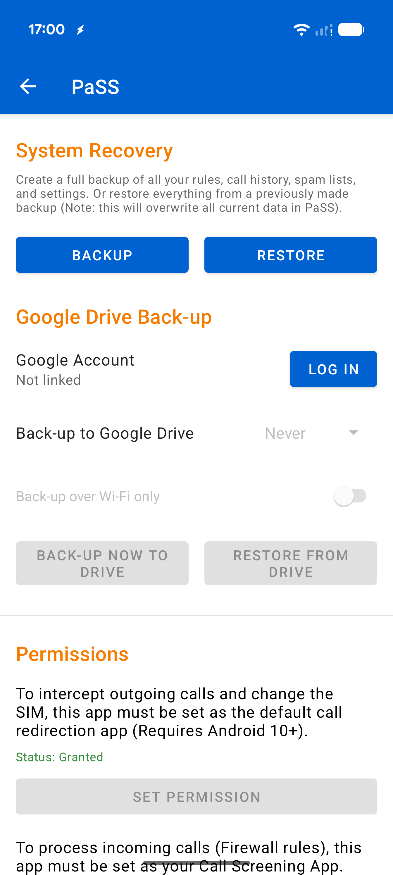 Settings Backup