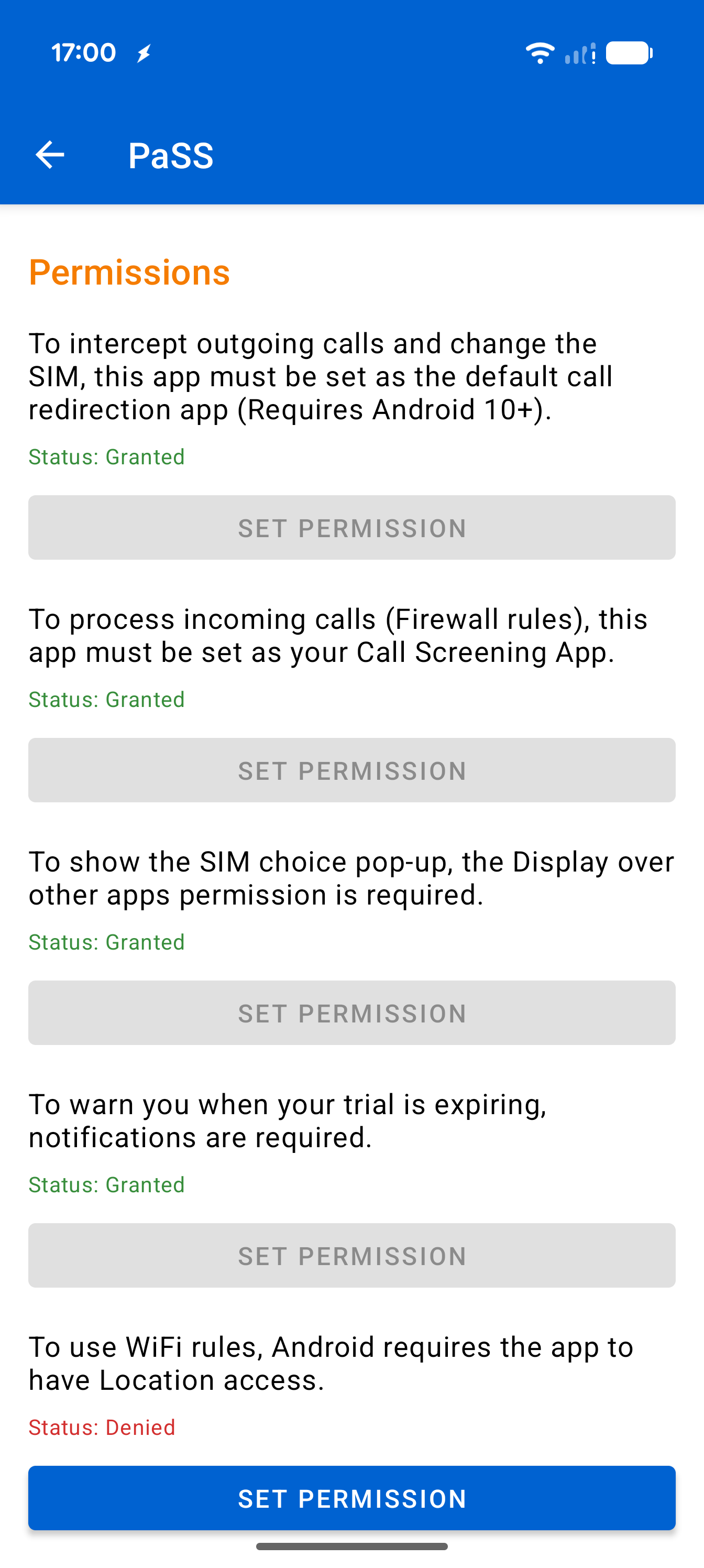 Settings Permissions