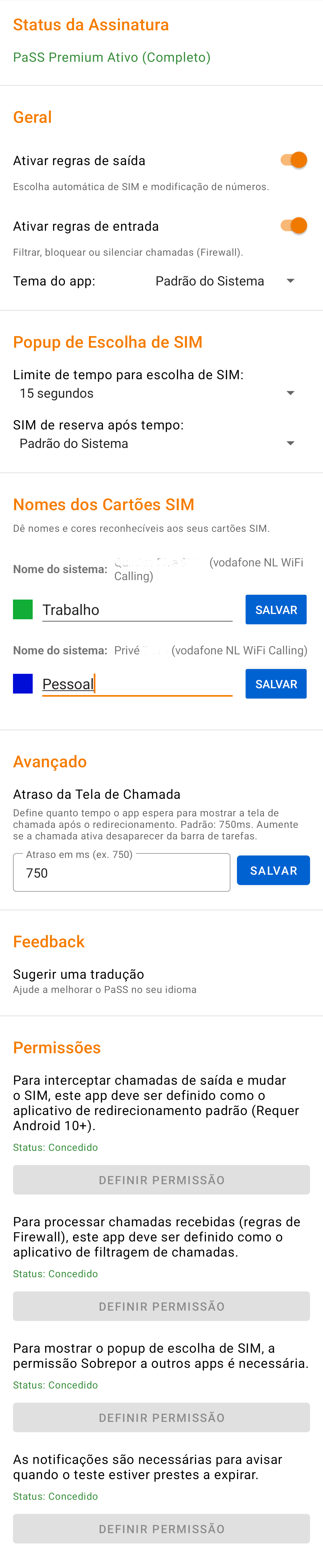 Menu Configurações