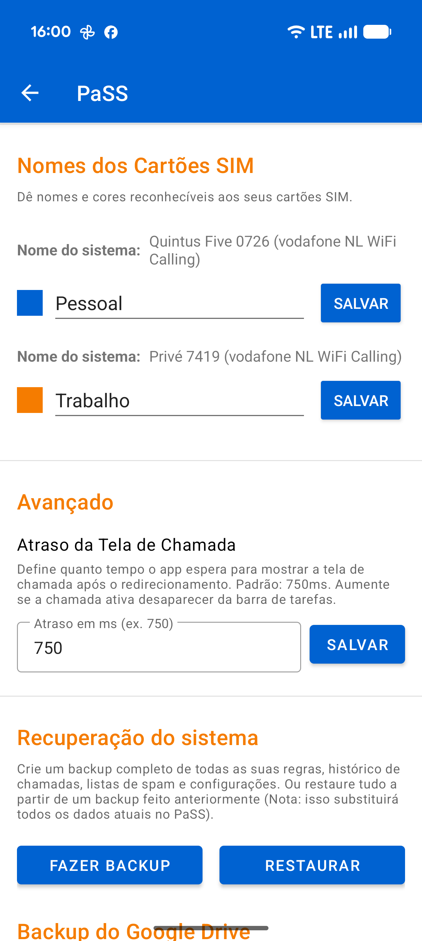 Settings SIM
