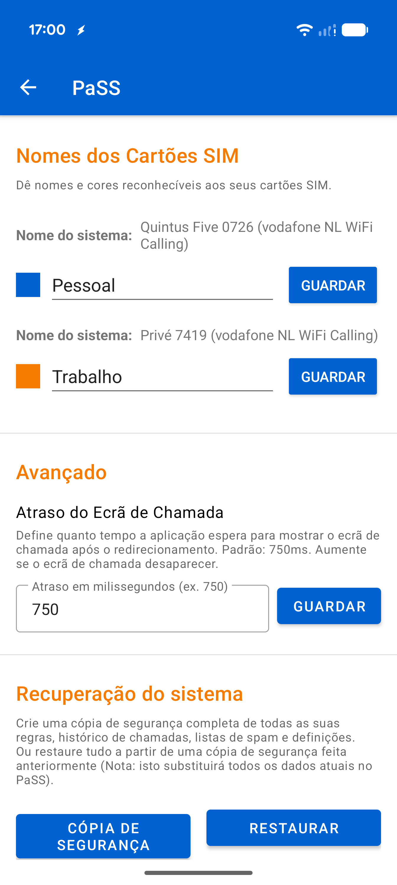 Settings SIM