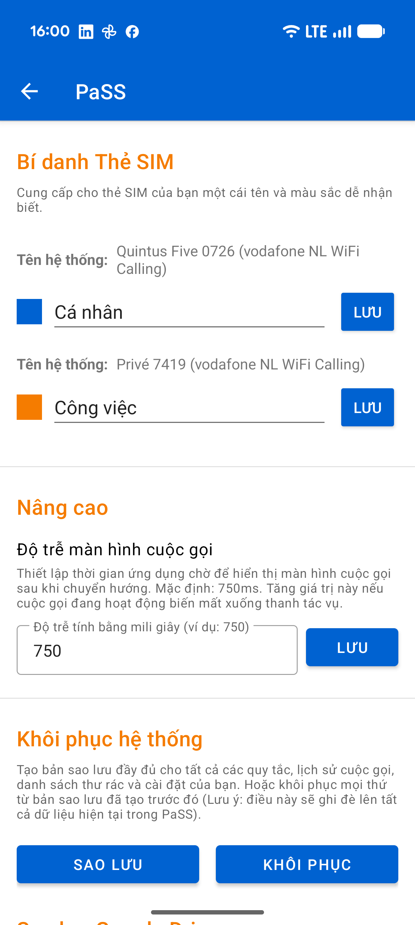Settings SIM