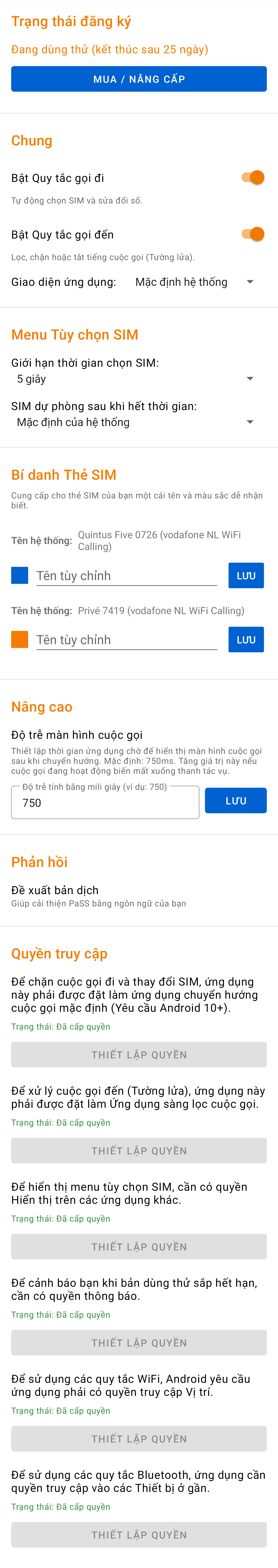 Menu Cài đặt