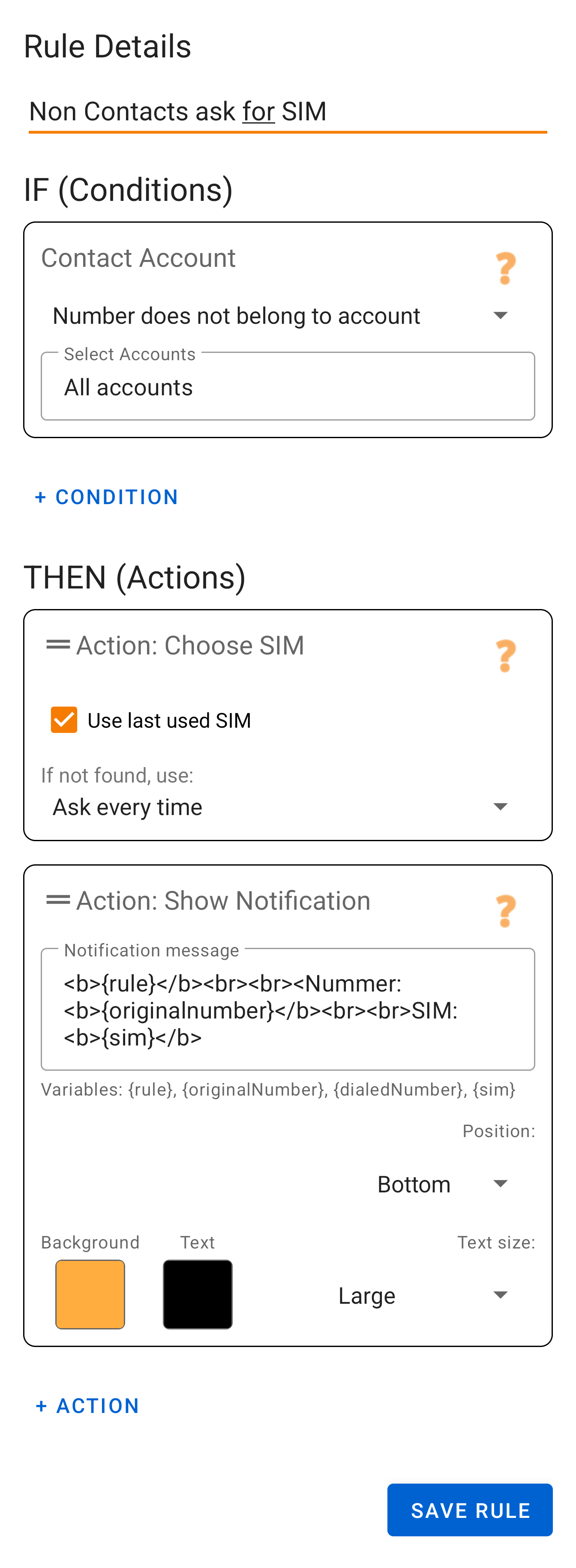 Example rule: Non-contacts ask for SIM
