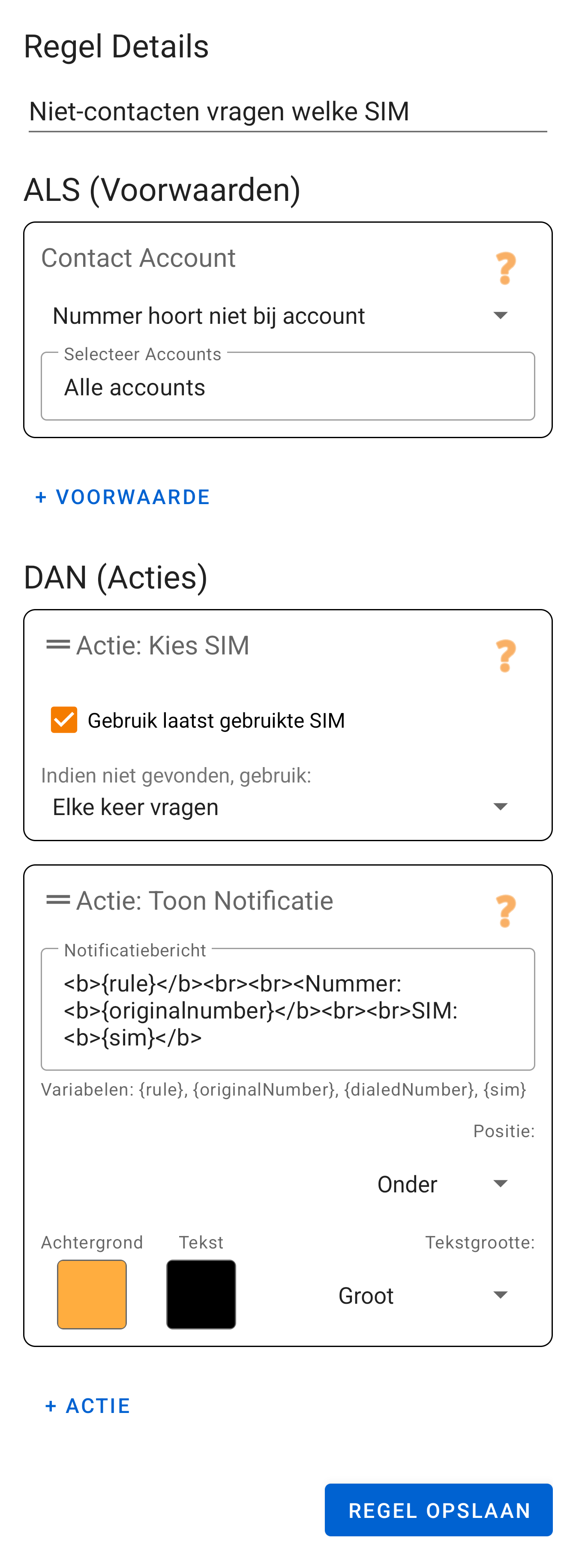 Voorbeeldregel: Niet-contacten vragen